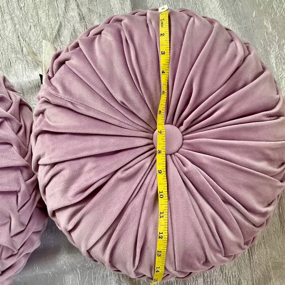 HIG Round Velvet Pleated Throw Pillows Set of 2 Dusty Mauve Lavender‎ Decorative